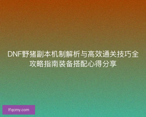 DNF野猪副本机制解析与高效通关技巧全攻略指南装备搭配心得分享